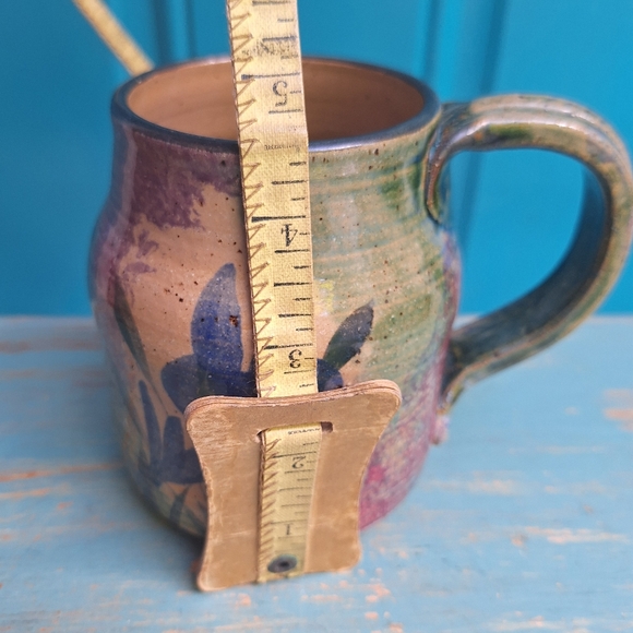 Blue Iris Pottery Clay Handmade Mug Glazed Color Swirl Signed by Artist Cup - Picture 10 of 16